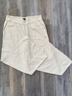 LOFT Wide-Leg Linen-Feel Pants in Light Beige Size L